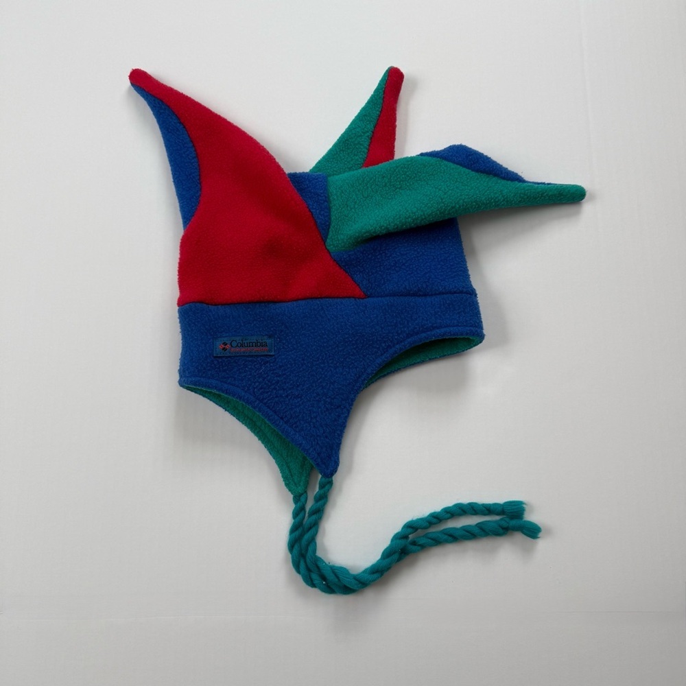 Vintage Columbia Fleece Jester Hat Colorblock Blue Red Teal Green Winter - Picture 2 of 4